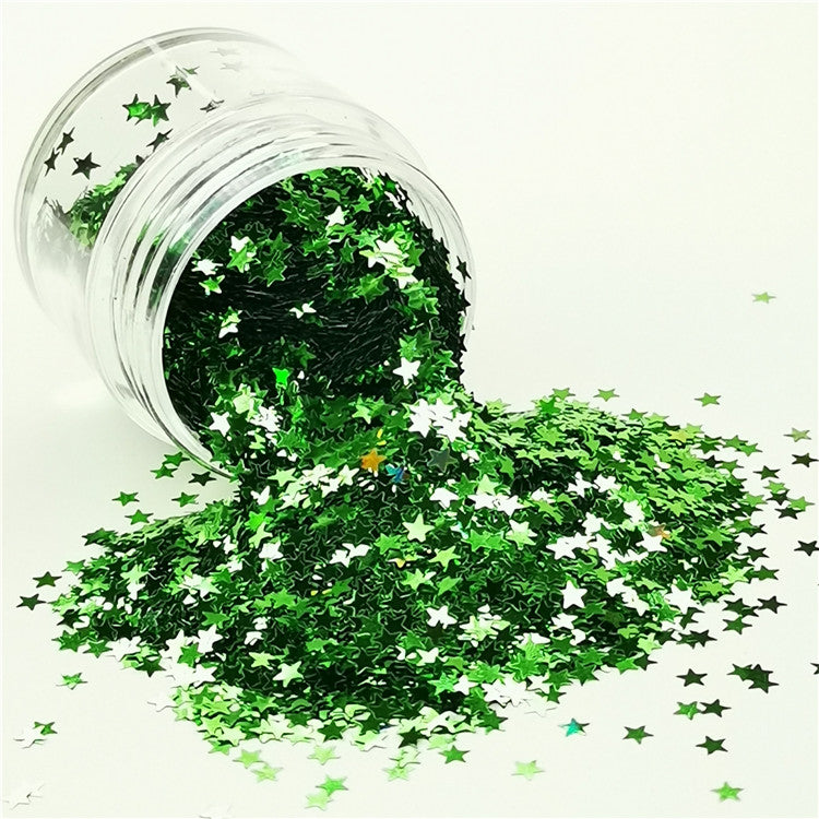 3mm Star Shapes Green Glitter B0609