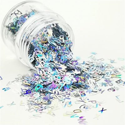 5mm Alphabet Shapes Laser Silver Glitter LB0100