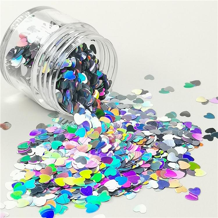 4mm Heart Shapes Laser Silver Glitter LB0100