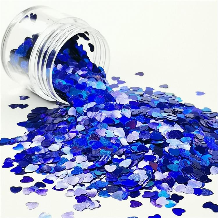 4mm Heart Shapes Laser Sea Blue Glitter LB0705