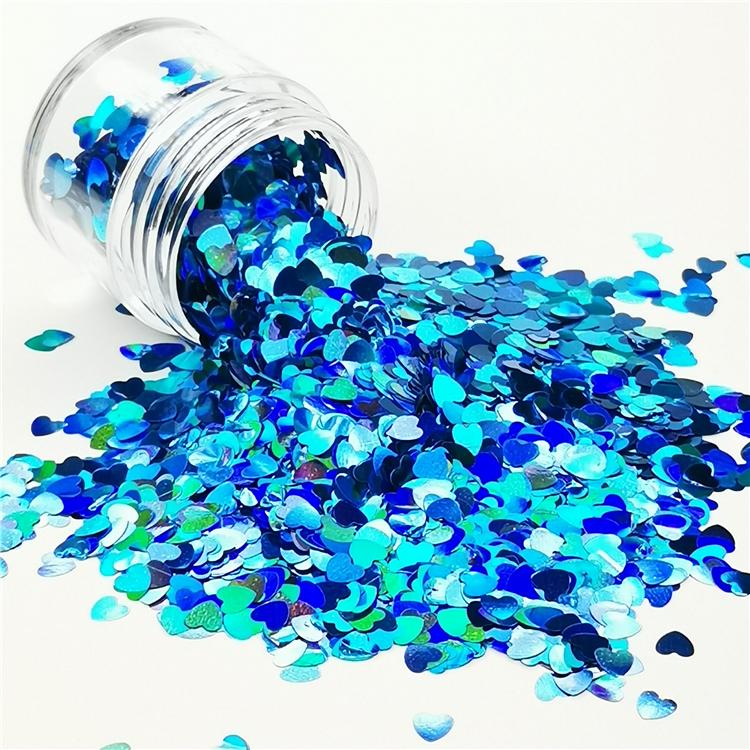 4mm Heart Shapes Laser Sky Blue Glitter LB0700