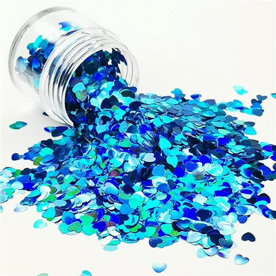 4mm Heart Shapes Laser Sky Blue Glitter LB0700