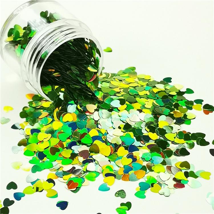 4mm Heart Shapes Laser Green Glitter LB0601