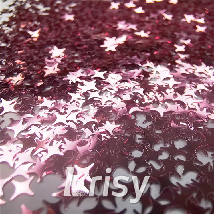 3/4/5mm Four Pointed Star Shapes Pink Glitter B0920