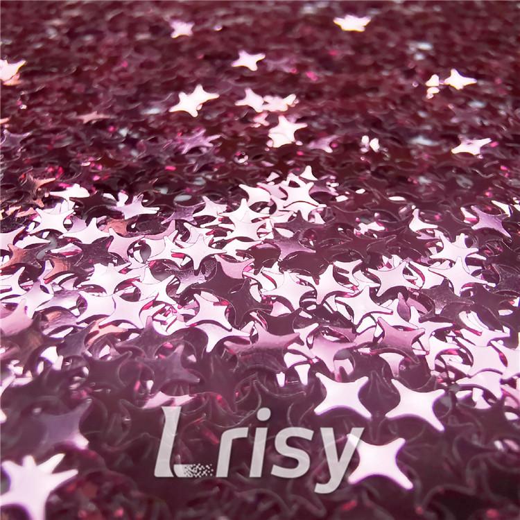 3/4/5mm Four Pointed Star Shapes Pink Glitter B0920