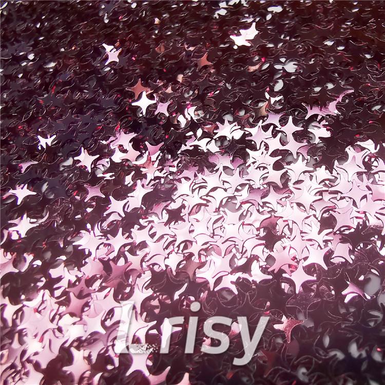 3/4/5mm Four Pointed Star Shapes Pink Glitter B0920