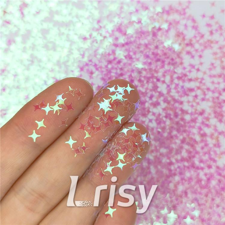 3/4/5mm Four Pointed Star Shapes Dream Pink Glitter C003