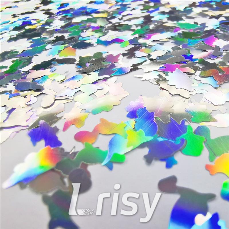 Dinosaur Shaped Laser Holographic Silver Glitter LB0100