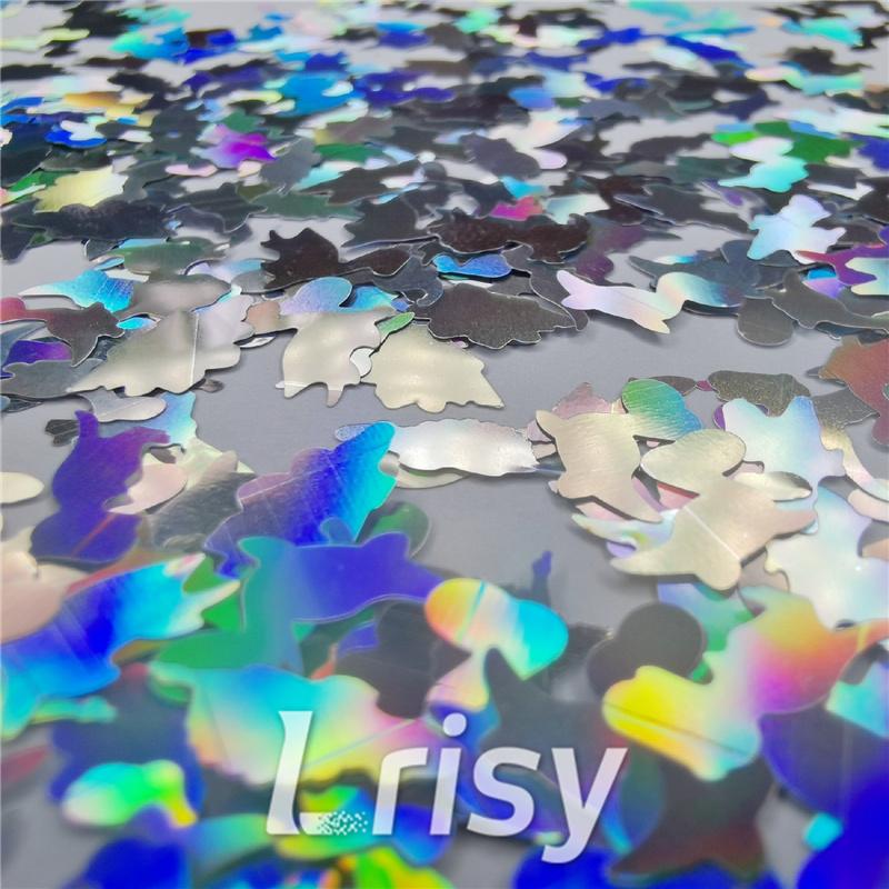 Dinosaur Shaped Laser Holographic Silver Glitter LB0100