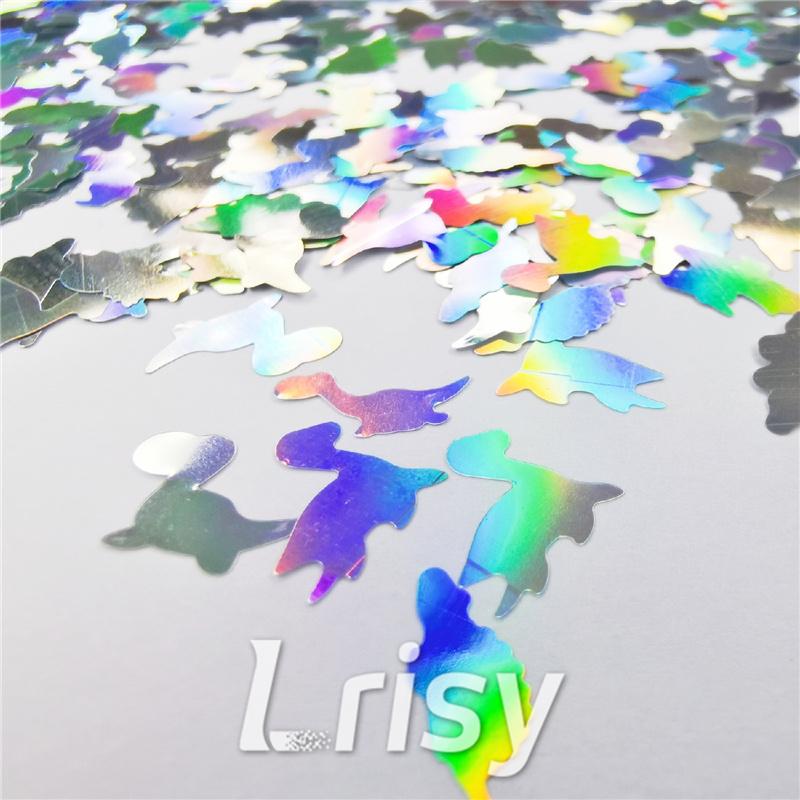 Dinosaur Shaped Laser Holographic Silver Glitter LB0100