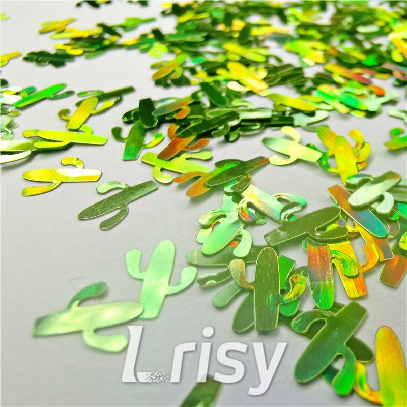 Cactus Shaped Laser Holographic Green Glitter LB0601