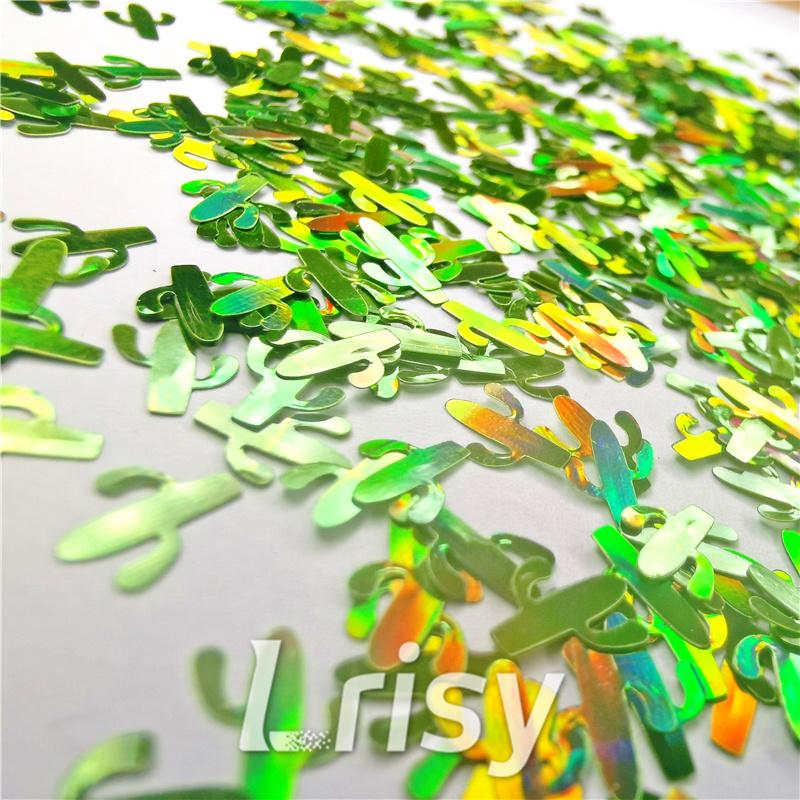Cactus Shaped Laser Holographic Green Glitter LB0601