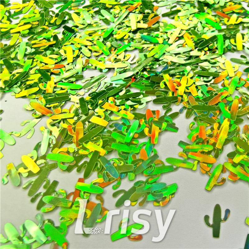 Cactus Shaped Laser Holographic Green Glitter LB0601