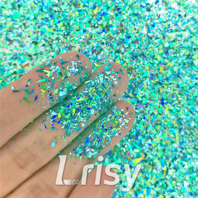 Holographic Teal Green Opa Cellophane Holo Shards Confetti Glitter Sprinkle Toppings LB0702 2x2