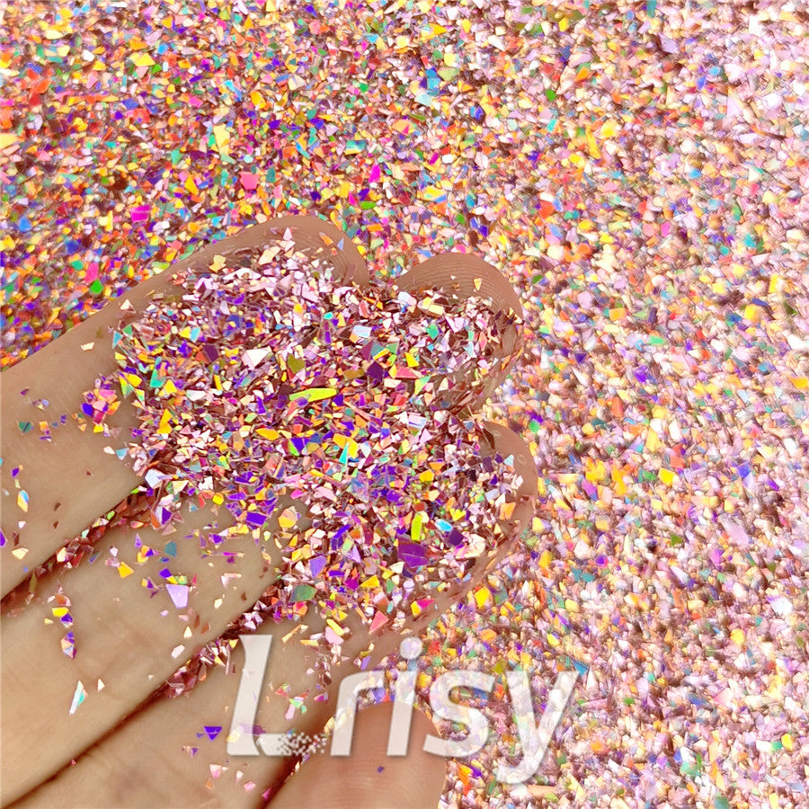 Holographic Hazy Pink Opa Cellophane Holo Shards Confetti Glitter Sprinkle Toppings LB0911 2x2