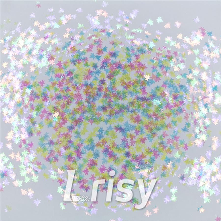 6mm Maple Leaf Leaves Shaped Rainbow Iridescent Glitter C022