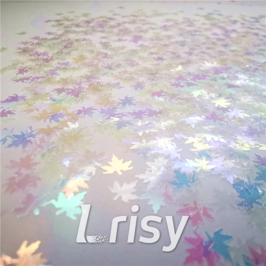 6mm Maple Leaf Leaves Shaped Rainbow Iridescent Glitter C022
