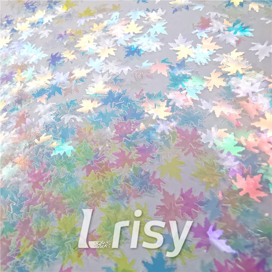 6mm Maple Leaf Leaves Shaped Rainbow Iridescent Glitter C022