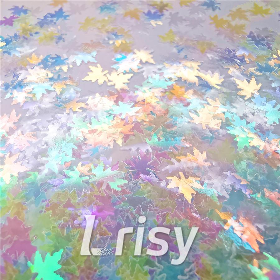 6mm Maple Leaf Leaves Shaped Rainbow Iridescent Glitter C022