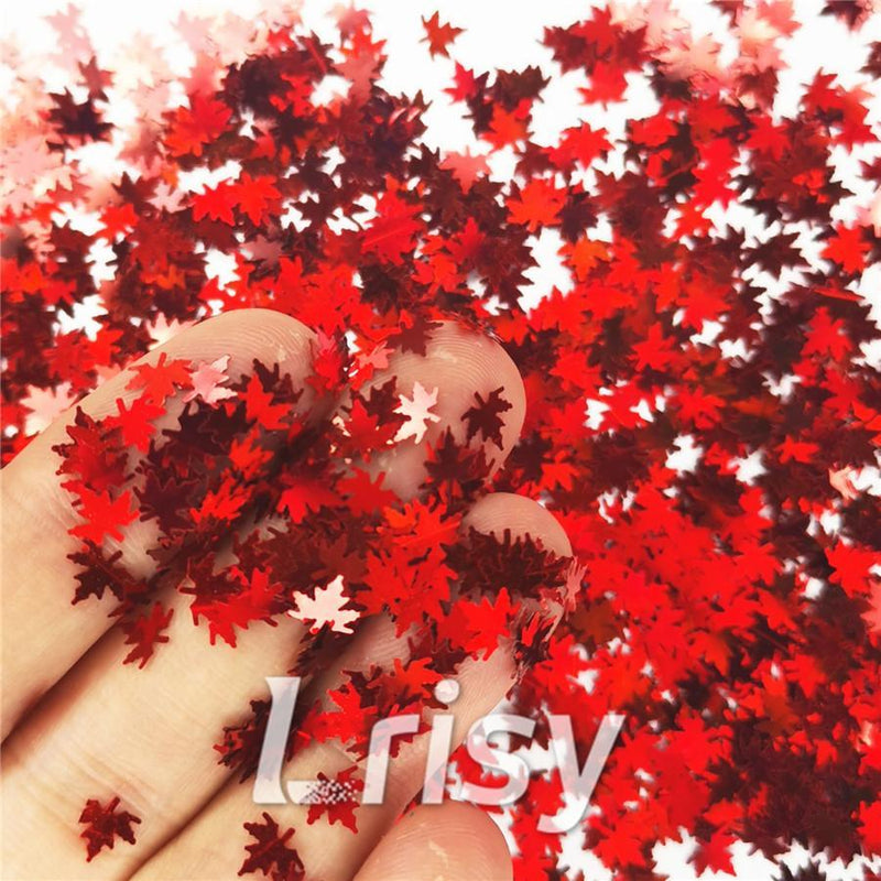 6mm Holographic Red Maple Leaf Leaves Shaped Glitter LB0300