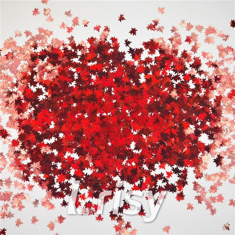 6mm Holographic Red Maple Leaf Leaves Shaped Glitter LB0300