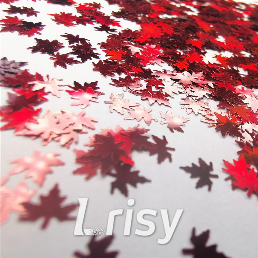 6mm Holographic Red Maple Leaf Leaves Shaped Glitter LB0300