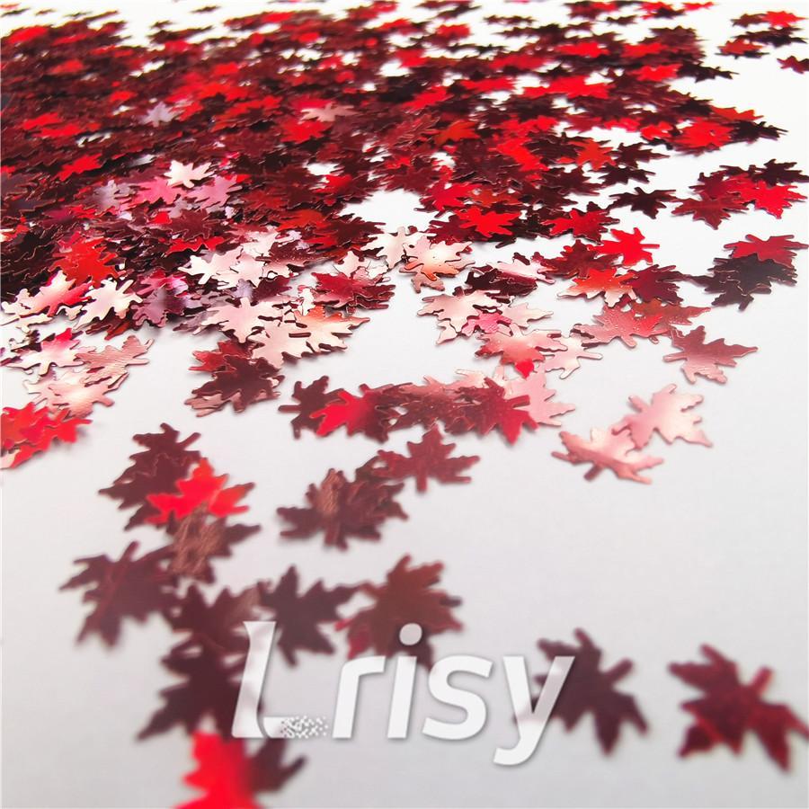6mm Holographic Red Maple Leaf Leaves Shaped Glitter LB0300
