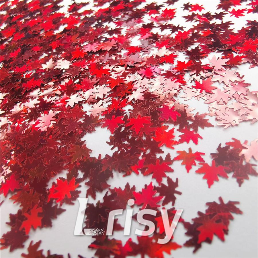 6mm Holographic Red Maple Leaf Leaves Shaped Glitter LB0300
