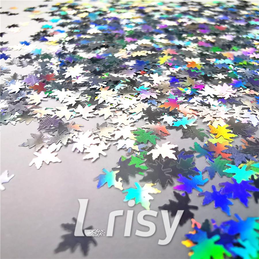 6mm Holographic Silver Maple Leaf Leaves Shaped Glitter LB0100