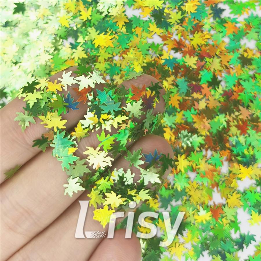 6mm Holographic Green Maple Leaf Leaves Shaped Glitter LB0601