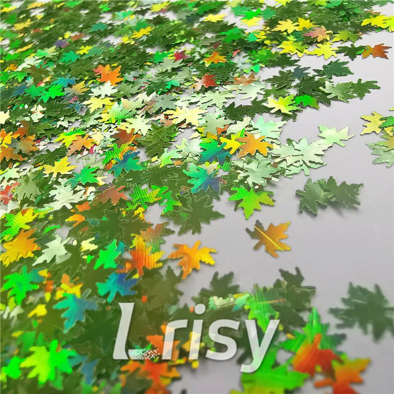6mm Holographic Green Maple Leaf Leaves Shaped Glitter LB0601