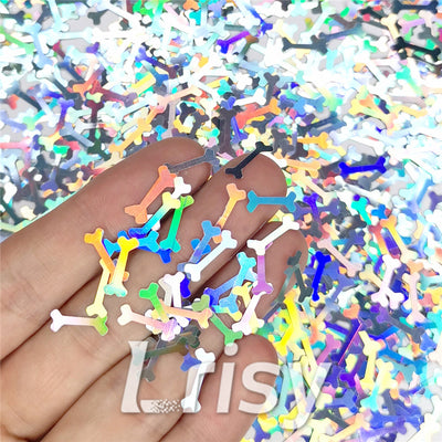 10mm Holographic Silver Bone Shaped Glitter LB0100