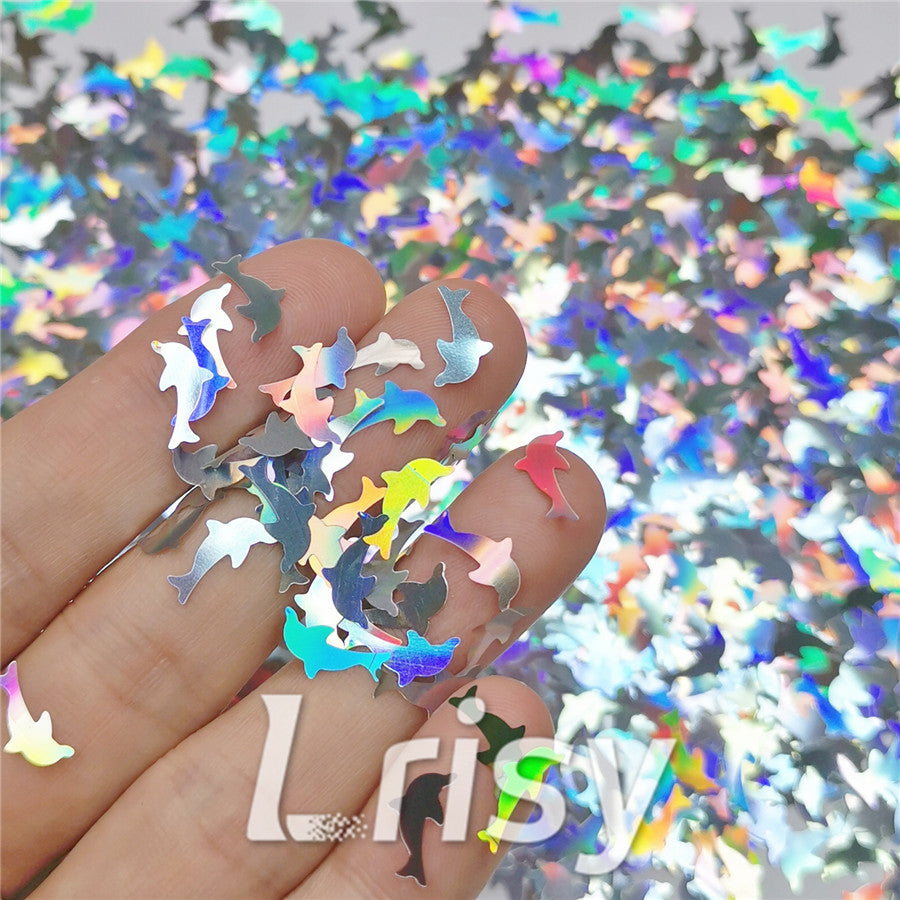 Holographic Silver Dolphin Shaped Glitter LB100