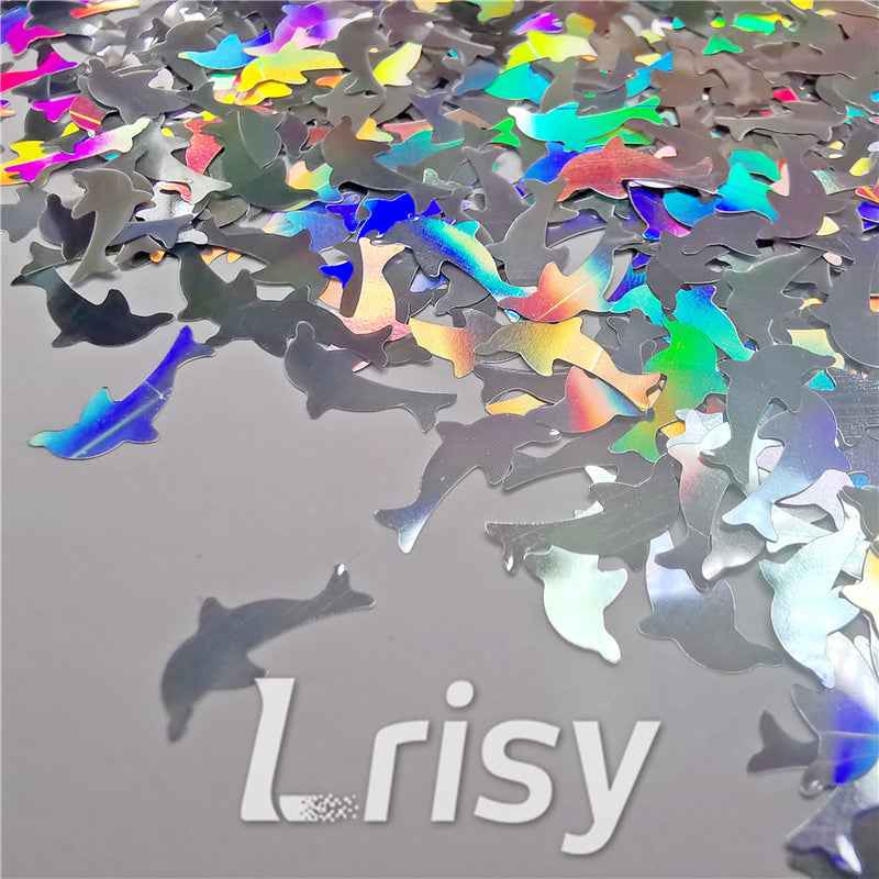 Holographic Silver Dolphin Shaped Glitter LB100