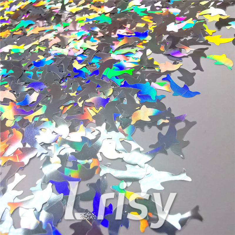 Holographic Silver Dolphin Shaped Glitter LB100