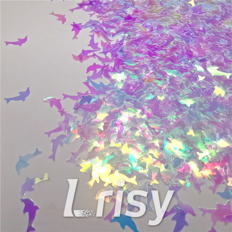 Dolphin Shaped Dream Blue Iridescent Glitter C004