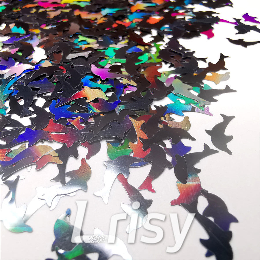Holographic Black Dolphin Shaped Glitter LB01000