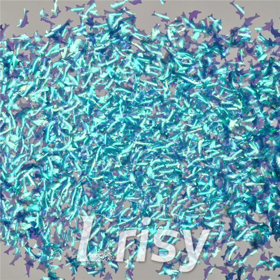 Dolphin Shaped Dream Sky Blue Iridescent Glitter C007