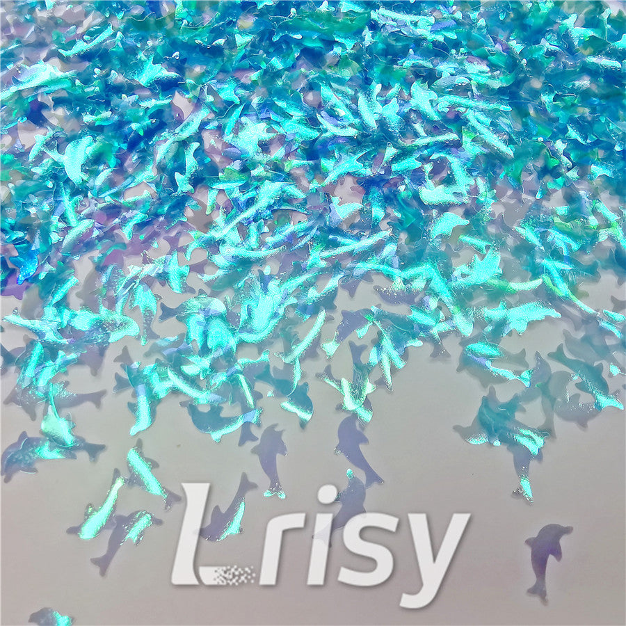 Dolphin Shaped Dream Sky Blue Iridescent Glitter C007