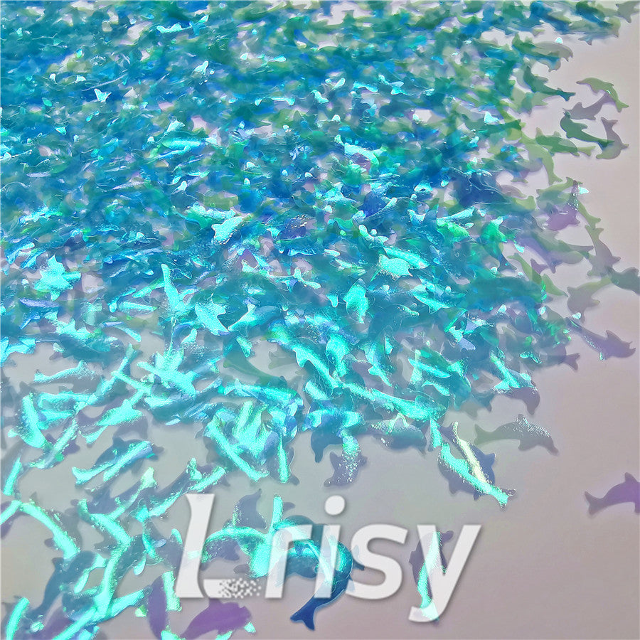 Dolphin Shaped Dream Sky Blue Iridescent Glitter C007