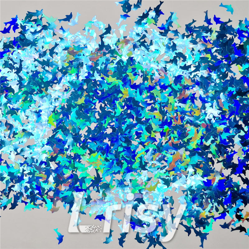 Holographic Sky Blue Dolphin Shaped Glitter LB700