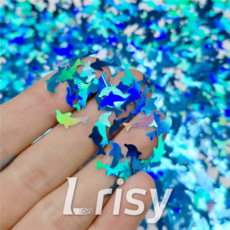 Holographic Sky Blue Dolphin Shaped Glitter LB700
