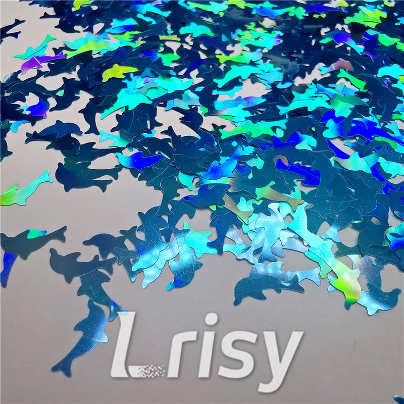 Holographic Sky Blue Dolphin Shaped Glitter LB700