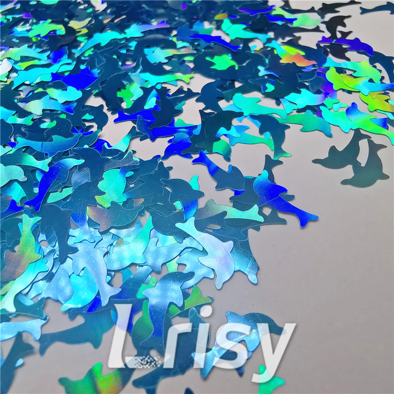 Holographic Sky Blue Dolphin Shaped Glitter LB700