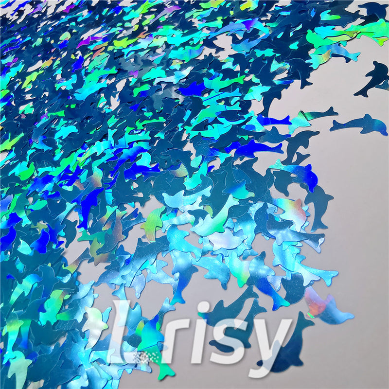 Holographic Sky Blue Dolphin Shaped Glitter LB700