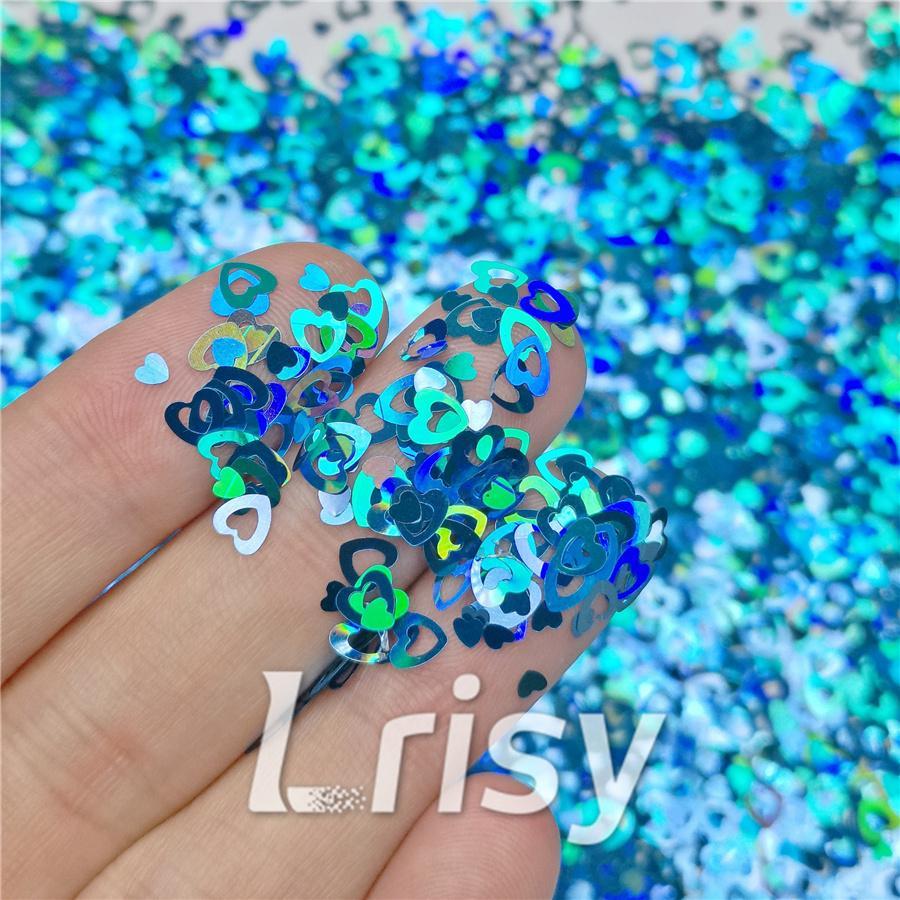 4mm Holographic Sky Blue Hollow Out Heart Shaped Glitter LB0700