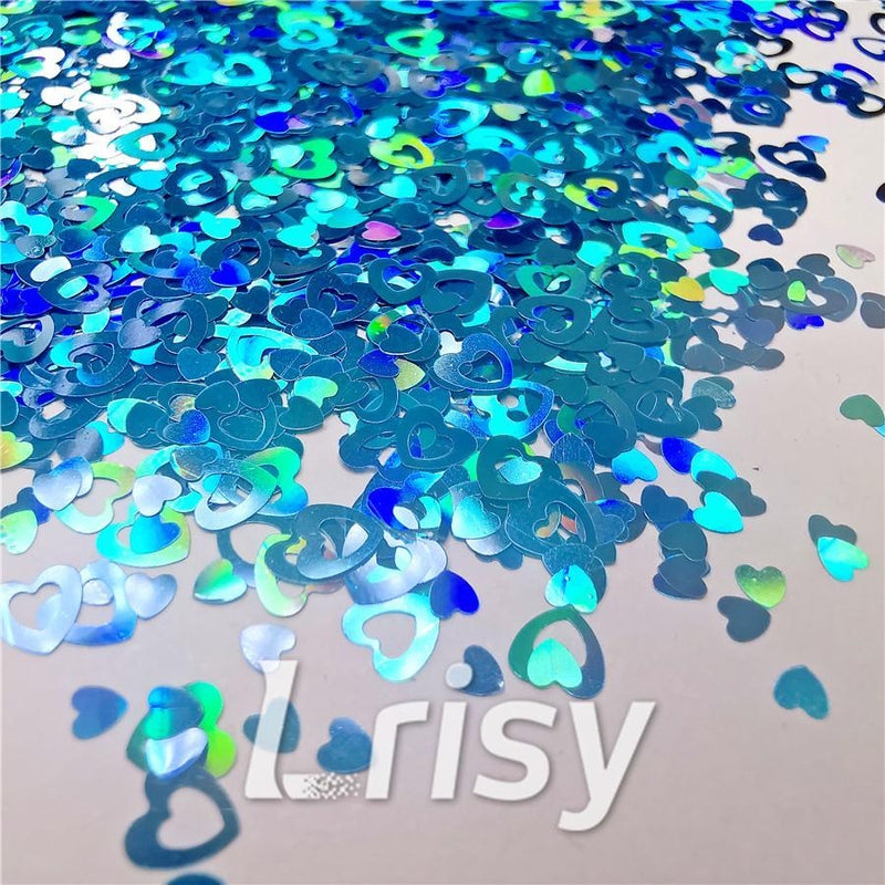 4mm Holographic Sky Blue Hollow Out Heart Shaped Glitter LB0700