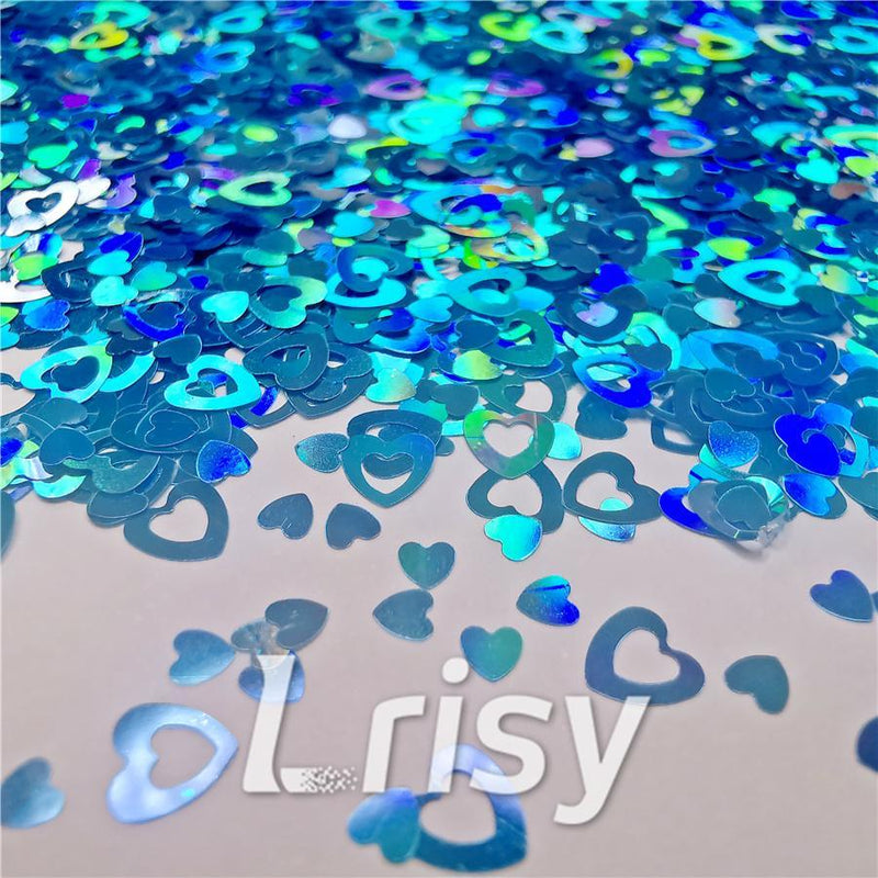 4mm Holographic Sky Blue Hollow Out Heart Shaped Glitter LB0700