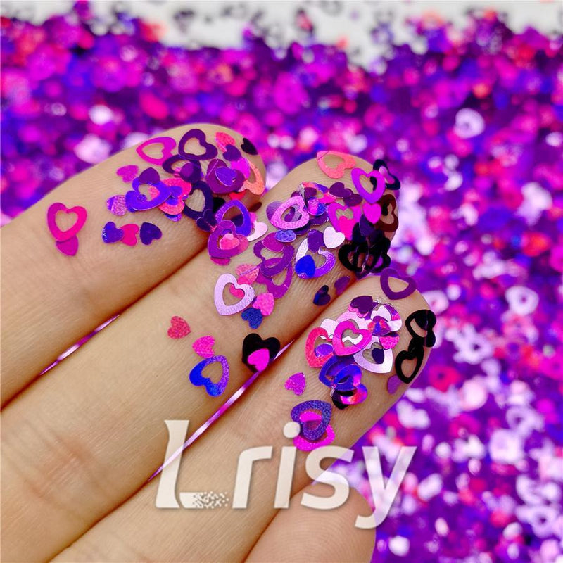 4mm Holographic Purple Hollow Out Heart Shaped Glitter LB0800