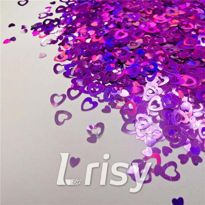 4mm Holographic Purple Hollow Out Heart Shaped Glitter LB0800